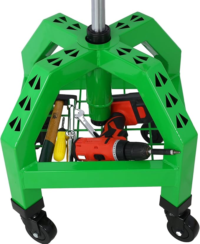 Rolling Shop Stool for Garage with Tool Storage Lower Shelf Ergonomic Padding Lumbar Support 360° Swivel Shop Seat Green