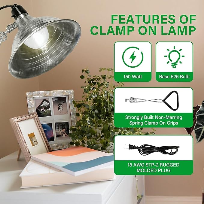 Simple Deluxe HIWKLTCLAMPLIGHTMX2 2-Pack Clamp Lamp Light with 8.5 Inch Aluminum Reflector Up to 150 Watt E26 Socket (No Bulb Included) 6 Feet 18/2 SPT-2 Cord Silver