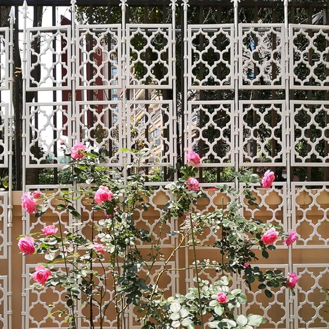 Vertical Plant Climbing Support Garden Trellis with Privacy Screen Outdoor Plastic-Coated Steel Pipe Grid Screen Shelf for Climbing Plants VinesWhite85 * 190cm