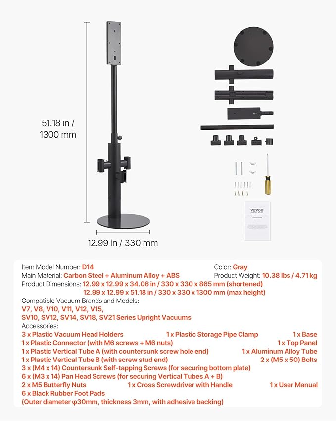 VEVOR Vacuum Stand Compatible With Dyson V7 V8 V10 V11 V12 V15 SV10 SV12 SV14 SV18 SV21 Upright Vacuum Cleaners &amp Accessories Stable Vacuum Stand Holder with 3 Clips and Adjustable Height