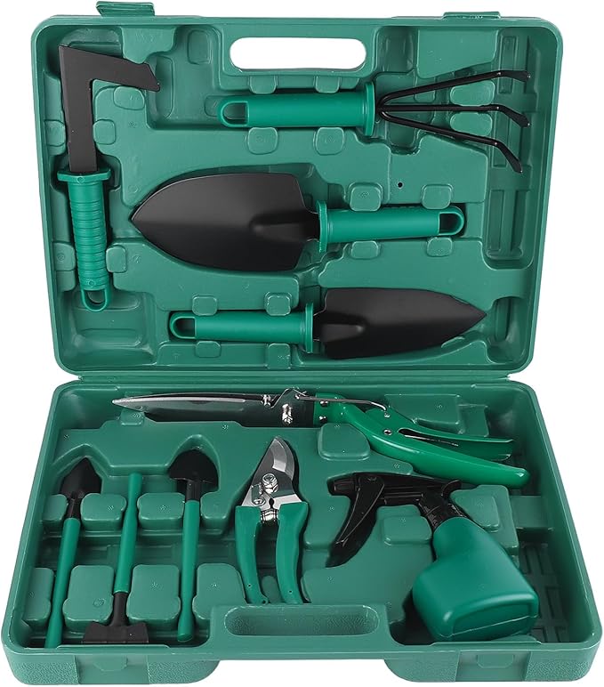 GLOGLOW Garden Tool Set Iron Material Gardening Kit with 10 Essential Tools for Outdoor Garden and Yard Use
