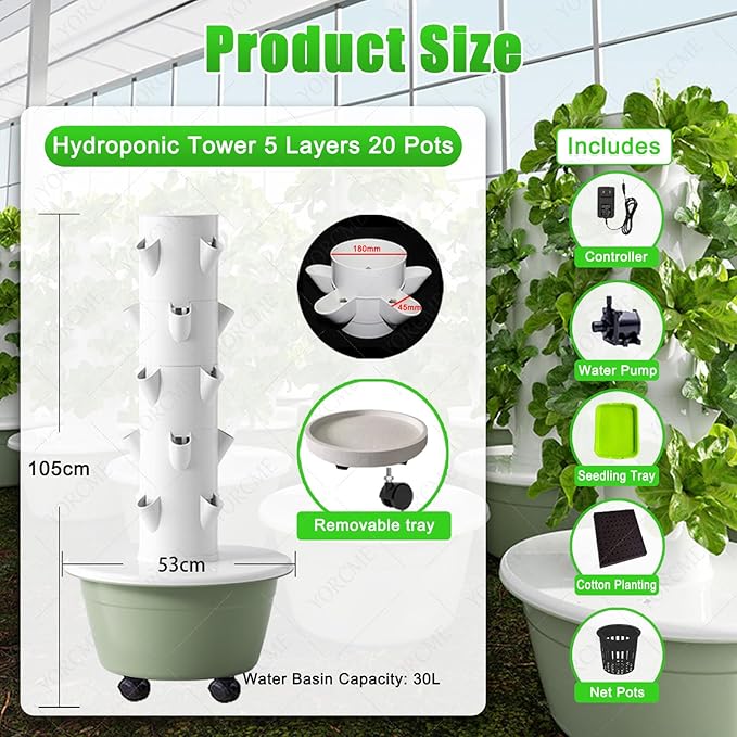 Hydroponic Microgreen Kit Tower Garden Growing System Fruits &amp Vegetables with Hydrating PumpControllerSeedling TrayCotton Planting A(20Pots)