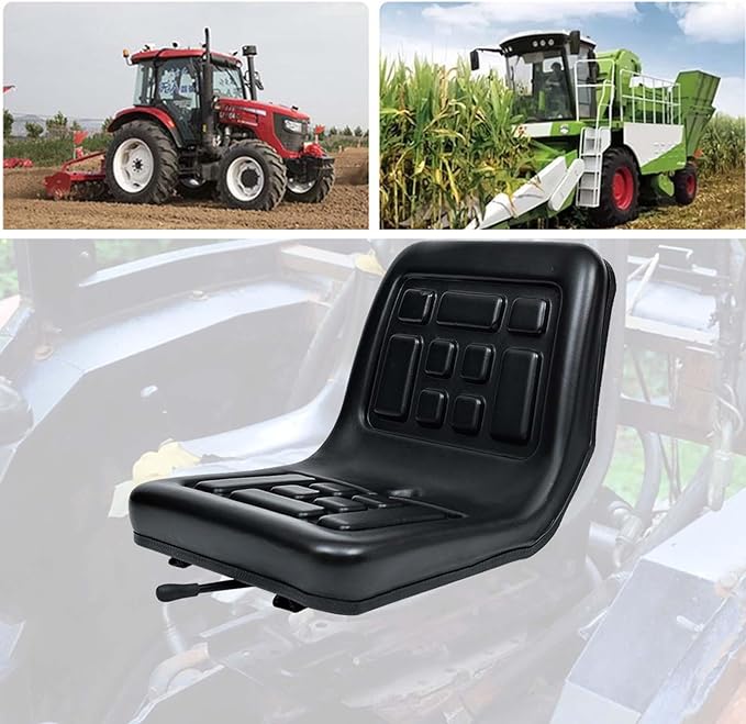 Tractor Seat Lawn Mower Seat Comfortable PU Leather with Back Rest Harvesters Seat Universal for Rice Transplanters Excavator Slide Rail Model