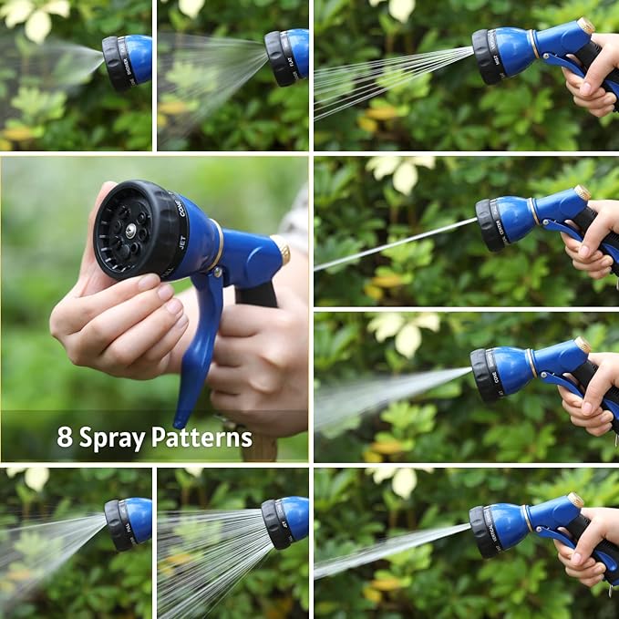HOSUN Garden Hose Sprayer Nozzle 100% Heavy Duty Metal Water Hose Nozzle with 8 Different Spray Patterns High Pressure Hose Spray Nozzle for Watering Plant &amp Lawn Washing Car &amp Pet Blue