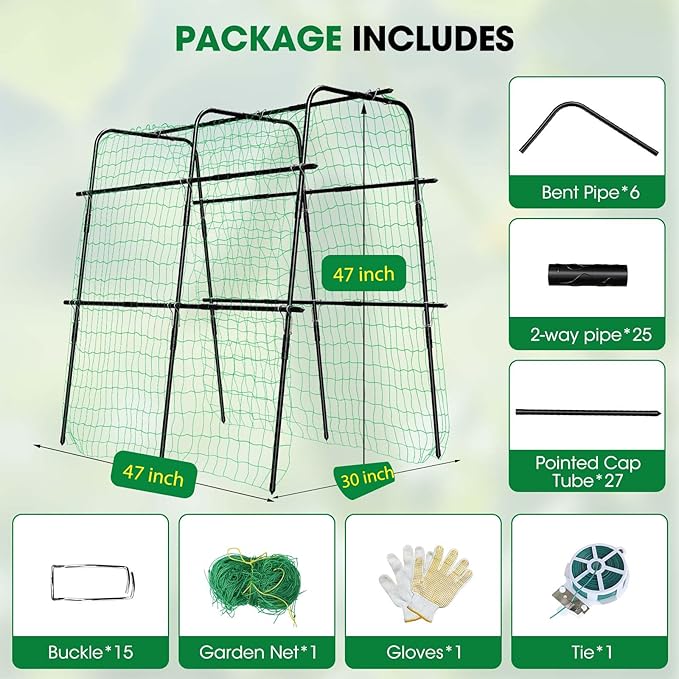 Cucumber Trellis for Raised Bed and Garden 47 H x 47 W U-Shaped Metal Garden Trellis for Climbing Plants with Nylon Netting Vegetable Support Frame