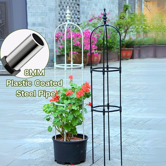 2 3 4 5 6ft Tall Garden Trellis for Climbing Plants Metal Obelisk Tower Support Outdoor Indoor for Sweet Pea Frame Rose Trellis Potted Plants Clematis Vegetables Pea Tomato Fruits(Black20 x 120cm/0.