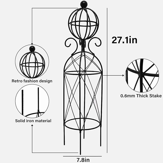 Garden Obelisk Trellis for Climbing Plants - 27.1 x 7.8 -Durable Metal Design Rust-Proof Ideal for Indoor &amp Outdoor Use Perfect for Roses Topiaries and Garden Decor