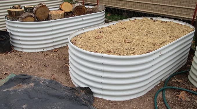 A ANLEOLIFE 8x4x2ft Galvanized Raised Garden Bed Kit Oval Metal Deep Root Planters for Outdoor Plants Vegetables Flowers Herb Large Bottomless 478 Gallon Capacity- Antique White