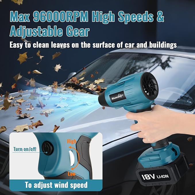 Blumway Cordless Leaf Blower for Makita 96000RPM 18-20V Electric Leaf Blowers with 5 Extended Nozzles Portable Leaf Blower Handheld Leaf Blowers for Lawn Care Yard Dust Leaves (No Battery)
