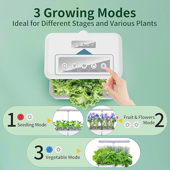 Hydroponics Growing System Kit with LED Grow Light Indoor Gardening System with 14 Pods WiFi Indoor Herb Garden Herb Garden Kit Indoor Adjustable Height Up to 16.5 Auto Pump 5L Water Tank