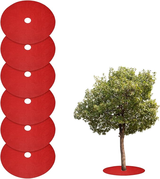 HARFINGTON 6pcs Tree Mulch Ring 32.3 Inch Non-Woven Round Tree Protector Weed Barrier Mat Plant Cover Rings for Weed Grass Control Root Protection Red