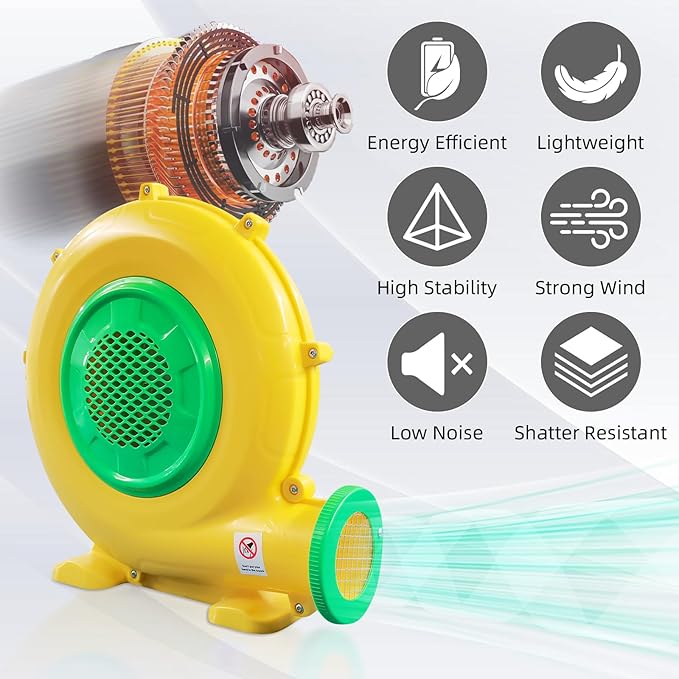 480W 0.64HP Air Blower QILEBA Powerful Inflatable Bounce House Blower Portable Electric Blower Fan Pump Perfect for Inflatable Bounce House Bouncy Castle Jumper Water Slid Blower Corded (480W)