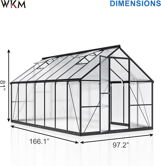 WKM 8x14 FT Quick-fit Aluminum Greenhouse with Window for Ventilation Black