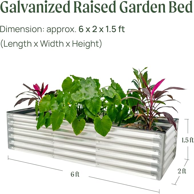 17“ Tall Galvanized Raised Garden Bed 6ftx2ft/4ftx4ft Metal Raised Garden Bed Kit Rectangular Raised Planter Garden Deep Root Box Planter for Vegetables Flowers Herbs and Succulents