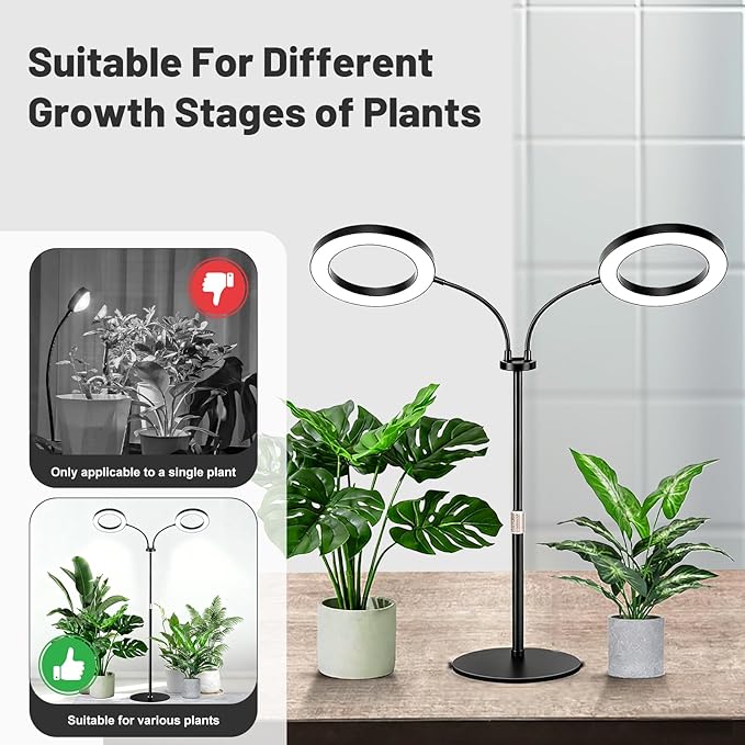 48W LED Grow Light for Indoor Plants Dual-Head Plant Light with Full Spectrum Adjustable Height 23-67 Timer &amp Dimming UV Light for Plants Indoor Grow Lamp for Tall Houseplants