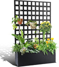 GarveeLife Metal Planter Box with Trellis 71 in x47 in x12 in Raised Garden Bed with Trellis Outdoor Garden Box with Privacy Screen &amp Drainage Holes for Climbing Plants Flower Vegetable Black