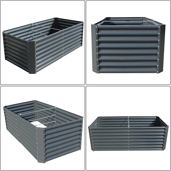 6x3x2FT Galvanized Raised Garden Bed Metal Garden Planter Box for for Gardening Vegetables Fruits Flowers Gray