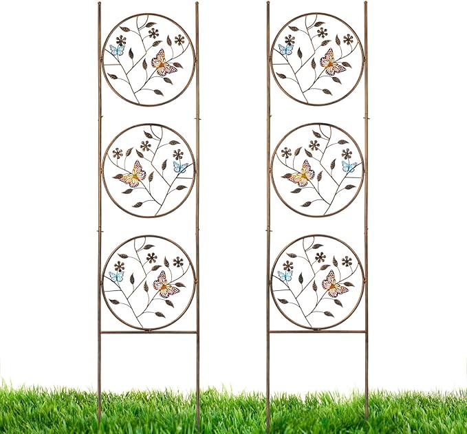 Set of 2 Butterfly Metal Garden Trellis for Climbing Plants Decorative Vegetables Flowers Vine Trellis for Outdoor Patio 55'' H x 12.4'' W