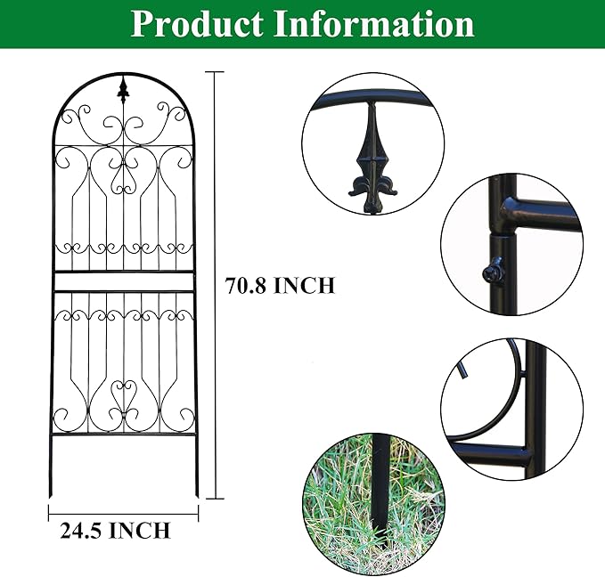 Trellis for Climbing Plants 70.8 H x 24.5 W Metal Premium Quality Material Rust-Resistant Climbing Frame Stylish Garden Addition Outdoor Roses Vine Ivy Clematis Trellises Black 1 Pack