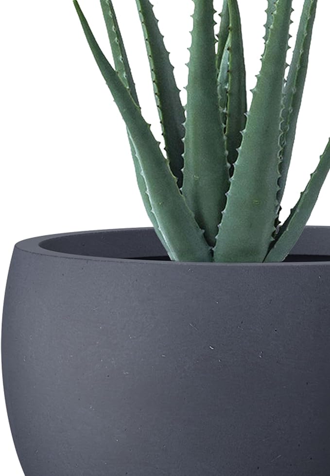 Kante 15.7 Dia Round Concrete Planter Outdoor/Indoor Large Bowl Plant Pots with Drainage Hole and Rubber Plug for Garden Patio Balcony Home Charcoal