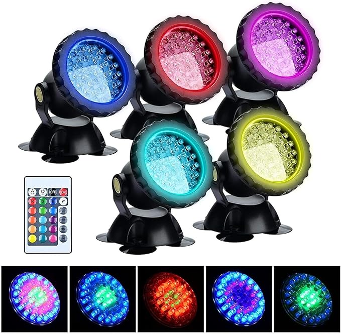 Underwater SpotLightsRemote Control Change Color Submersible Lights Waterproof for Garden Pond Aquarium Courtyard Pool Fountain(3 * 3W(DC12V))