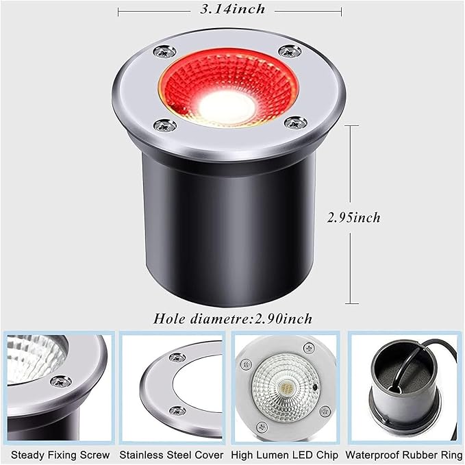 4PCS 3W LED Outdoor Buried Lights with Remote Control Low Voltage Recessed Floor Lamp IP67 Waterproof Stainless Steel Landscape Spotlight