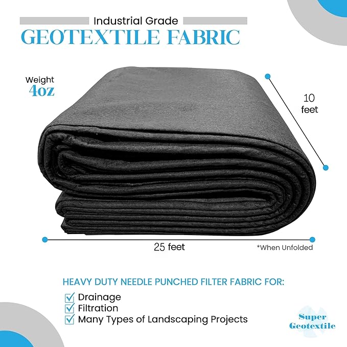 4 6 8 oz Non Woven Fabric for Landscaping French Drains Underlayment Erosion Control Construction Projects - 4 oz (10x25) Ships Folded