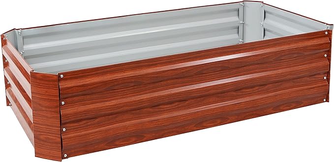 Sunnydaze 11.75 H Raised Metal Garden Bed - Galvanized Raised Garden Bed Outdoor for Vegetables and Flowers - Woodgrain - 4' x 2' Rectangle