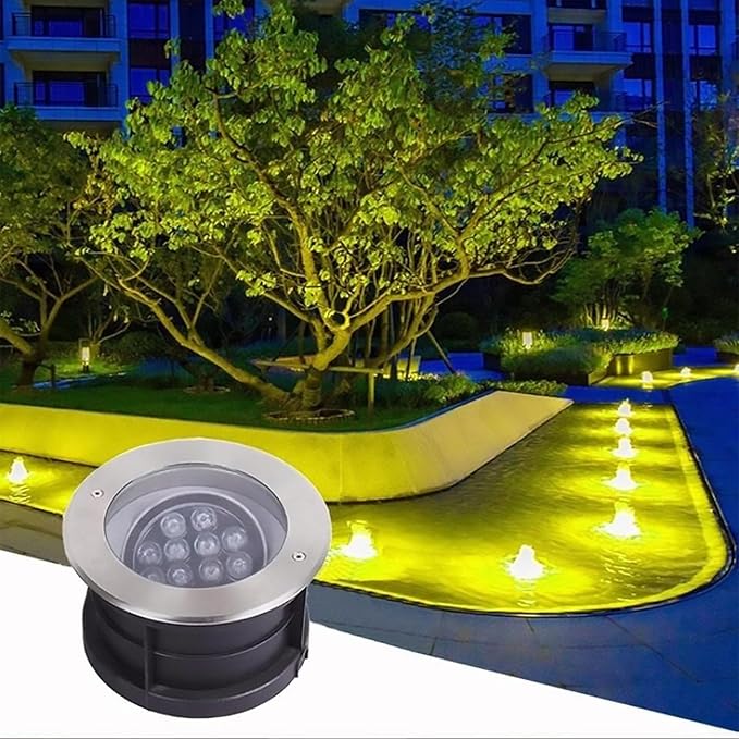 Outdoor Buried Lights - LED Underwater Tlight AC 24V Round 15° Angle Adjustment Pond Spotlight IP68 Waterproof Embedded Submersible Landscape Light Can Be UsYellow-24W