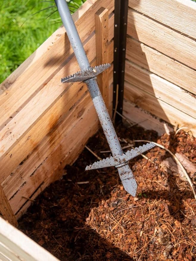Gardener's Supply Company Double-up Compost Aerator Tool - Durable Steel with Rubber Handle for Easy Turning &amp Mixing Outdoor Compost Bin