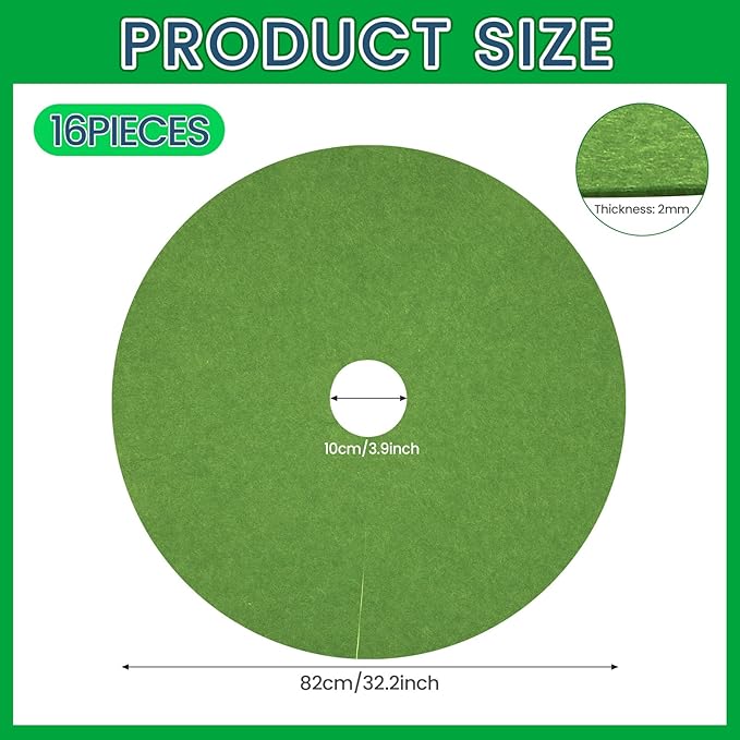 Shimeyao 16 Pcs 32.2 Inch Non Woven Tree Mulch Ring Round Tree Weed Barrier Mat Reusable Landscape Protector Base Barrier Fabric for Weed Root Protection(Grass Green)