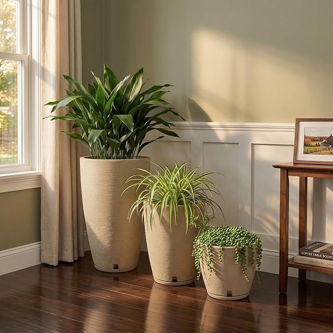 Floridis Planter Set of 3 Outdoor/Indoor Plastic Resin (Beige)