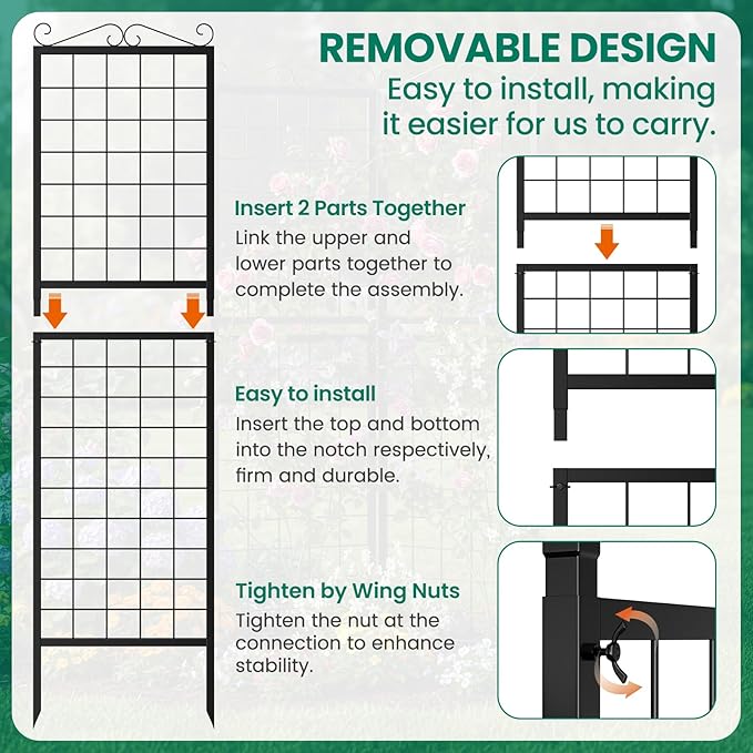 DoCred 2 Pack Garden Trellis for Climbing Plants 71 Inch Metal Plant Trellis for Plant Support Large Decorative Outdoor Trellis for Climbing Vegetable Flower Rose Vine Cucumber Black Square Grid