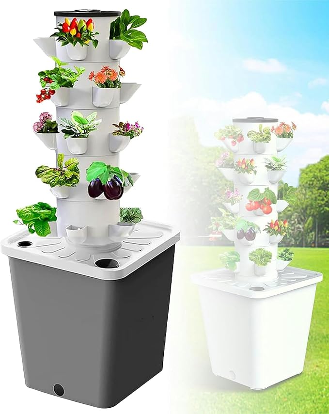3/4/5/6 Floors - Hydroponics Tower Garden Hydroponic Growing System Plant Hydroponics Tower - W/Hydrating Timer for Herbs Fruits VegetablesWhite-15Hole//1pc