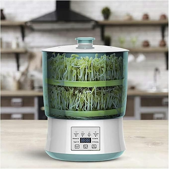 Electric Bean Sprout Maker with Smart Watering System and Constant Temperature Control - Large Capacity Seed Germination Device for Sprouting Beans and Seeds (Two Tiers)