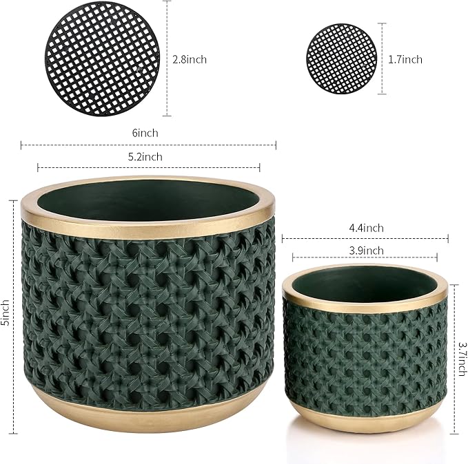 6&amp4.4 Inch Cement Planter Decorative Pots with Drainage Hole for All House Plants Succulents Flowers and Cactus (Gold Green)