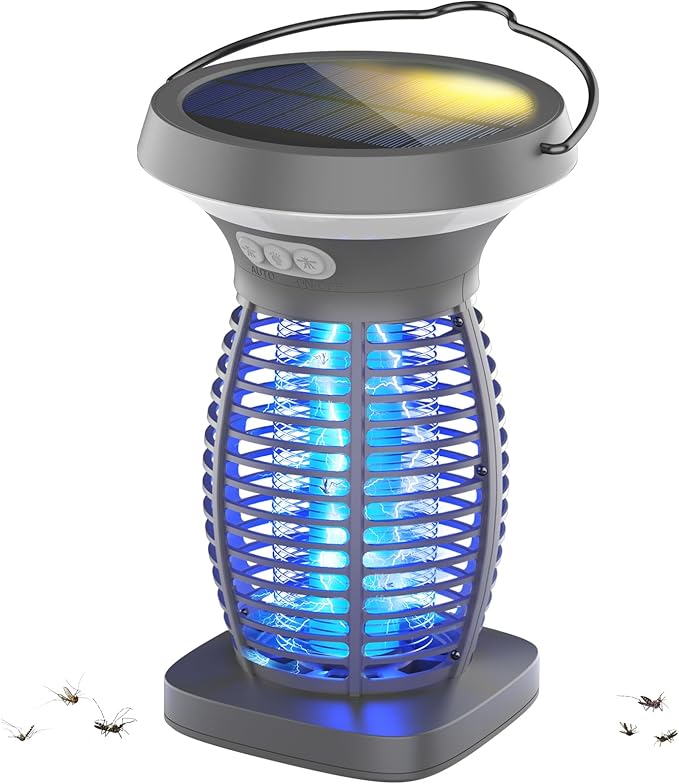 Solar Bug Zapper Outdoor Mosquito Zapper Outdoor Waterproof Electric Fly Zapper Rechargeable Mosquito Killer with Solar Panel 4200V Fly Trap Indoor for Home Backyard Patio Garden Camping