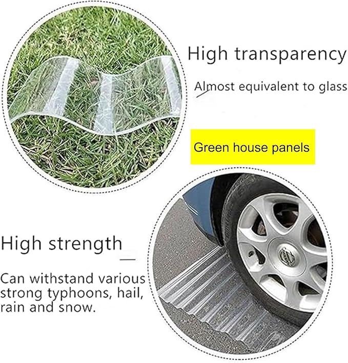 Clear Polycarbonate Roofing Sheet Splicable Corrugated Plastic UV Resistant Insulation Day Lighting Covering Panel for Greenhouse Canopy Carport Pergola Easy Cut (Clear 8 PCS 3x5.3 ft)
