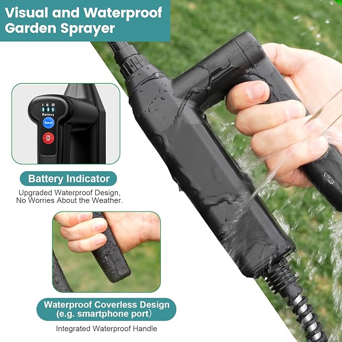 Battery Powered Sprayer 1.35 Gallon 2026 Electric Garden Sprayer with 3 Adjustable Speeds 4 Mist Nozzles Rechargeable Handle Retractable Wand with Adjustable Shoulder Strap for Weed Lawn(Blue)