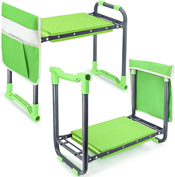 Folding Garden Stool and Kneeler Heavy Duty Garden Kneeler and Seat Kneeling Device for Gardening Gardeners and Seniors (Green)
