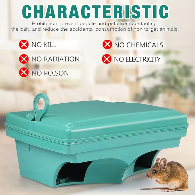 Qualirey 6 Pcs Rat Bait Stations with 6 Keys Reusable Heavy Duty for Rodents Outdoor Mouse Large Station Holder Traps for Mice Pests Bait Not Included(Green)