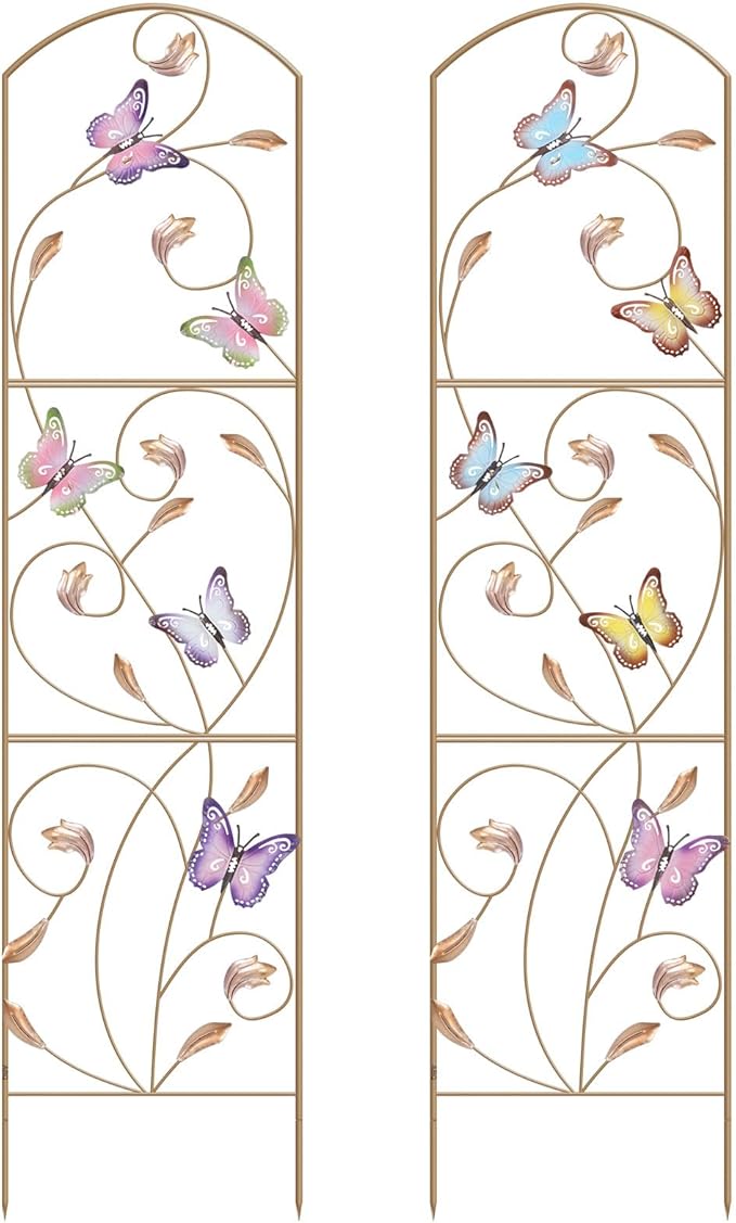 ABQ Garden Trellis for Climbing Plants Metal Arched Trellis with Colorful Butterfly for Outdoor Patio Backyard(2 Pack)