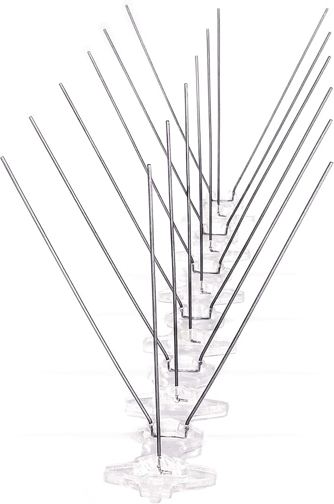 Bird Barrier Bird-Flite Stainless Steel Bird Spikes | Metal Pins Strips with Plastic Base Clear Glue Adhesive Included - Wide (5in) - 25 Ft. Length