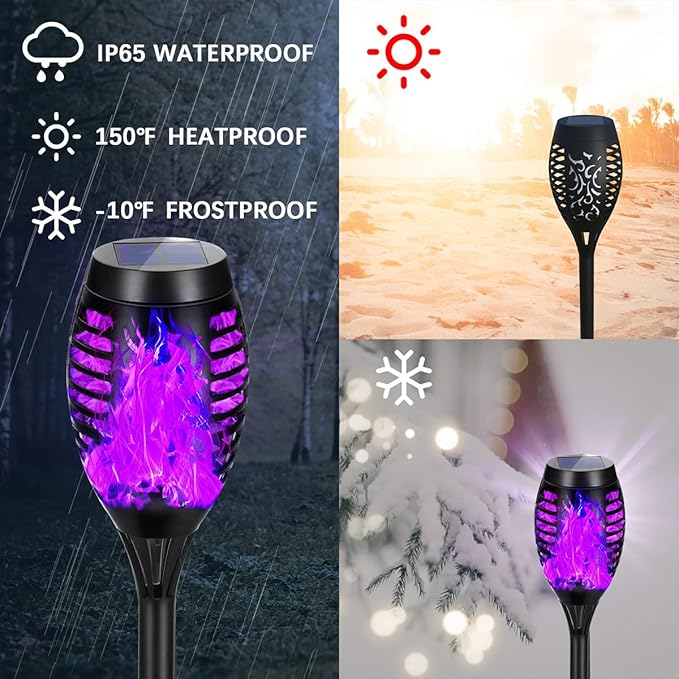 Solar Lights Outdoor Decorations Upgraded Purple Flickering Flame Waterproof Halloween Torch Lights Tiki Torches for Outside Patio Pathway Decor 6 Pack (8)