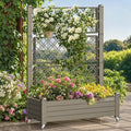 DWVO 3.6 x 1.5 x 5 FT Raised Garden Bed with Trellis Large Outdoor Planter Trellis Box with Drainage Holes and Wheels for Climbing Plants Light Brown