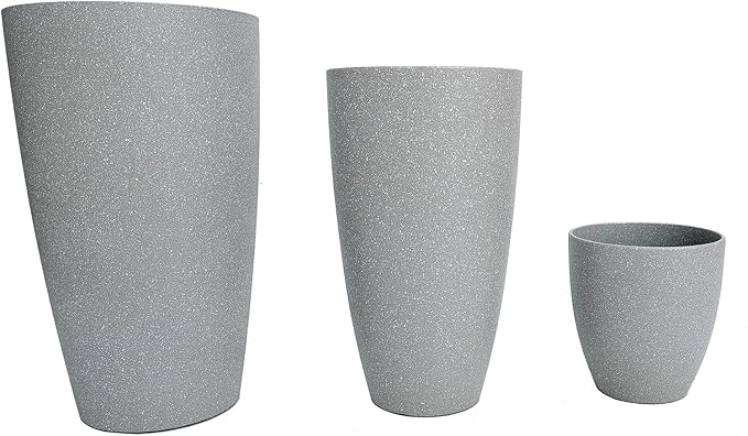 242111 Inch Large Plastic Planters with Drainage Hole and Saucer - Set of 3 Tall Plant Pots Indoor Flower Pot Tall Round Planters Outdoor Large Tall Planter