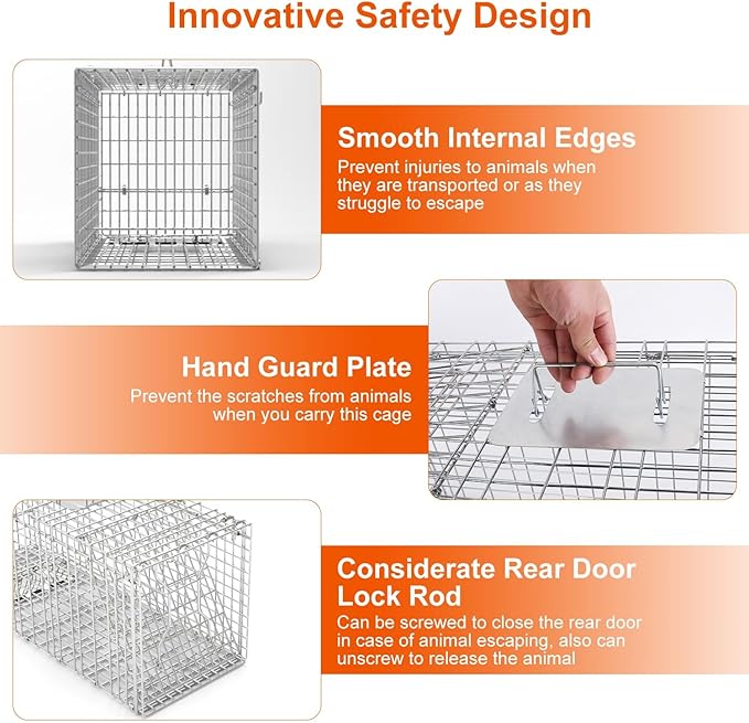KOCASO Live Animal Trap Cage Large Foldable Galvanized Steel Humane Animal Cage Trap Heavy Duty Metal Cat Trap Cage for Stray Cat Raccoon Groundhog Squirrel Chipmunk Mole Gopher Skunk 31x11x12