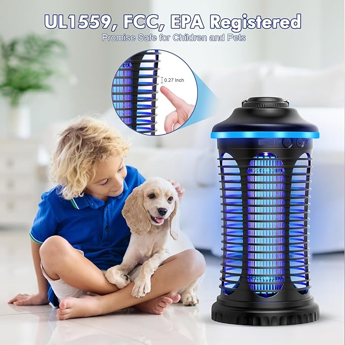 Rechargeable Bug Zapper Outdoor &amp Indoor Mosquito Zapper Fruit Fly Trap Gnat Moths Catcher 4200V Grid USB Charging 4000mAh Battery Fit for Home Kitchen Backyard Camping Patio Black