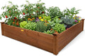 Hollyone 48 X 48 inches Wood Raised Garden Bed Frame Planters Wooden Elevated Planting Planter Box for Outdoor Herb Vegetables Flowers Grass Lawn Yard Patio - Brown 4×4ft