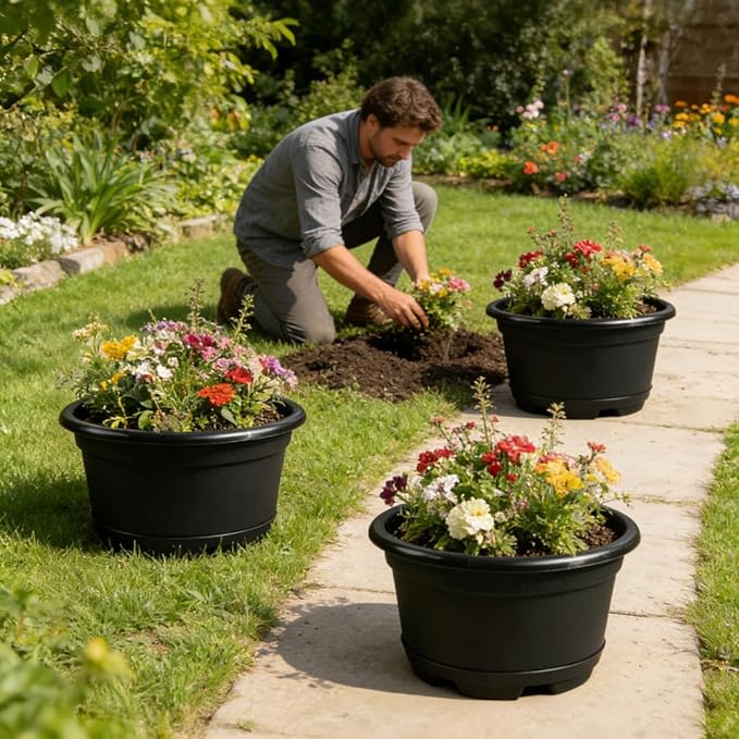 5 Pack 8.5 inch Plant PotOutdoor Flower PotsPlastic pots for Plants Indoor with Drainage Holes and Trays Decorative Garden Containers Sets for Houseplants